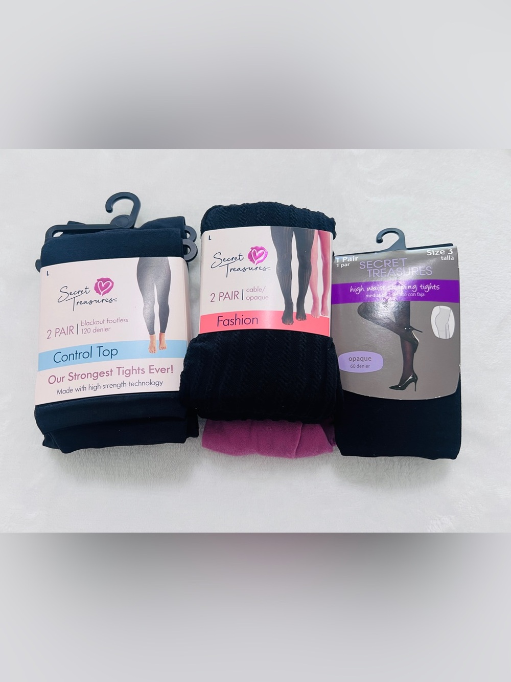 Secret Treasures  bundle Black Cable Mauve Opaque Sz Large 3 packs 5 tights  New